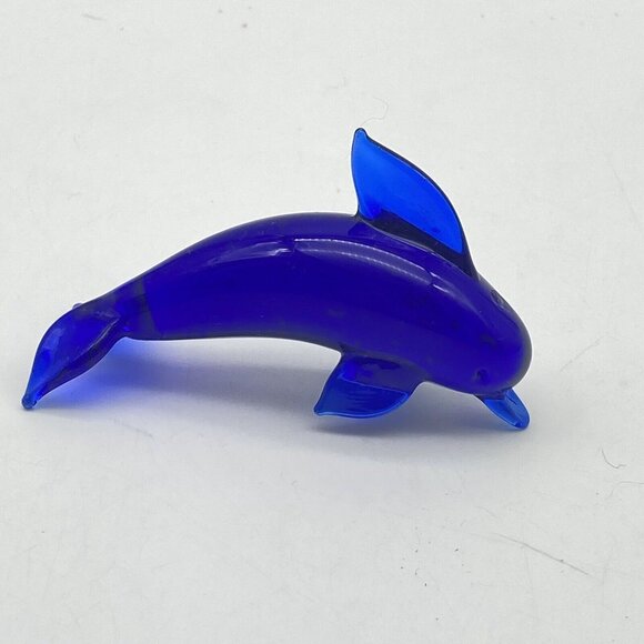 Art Glass‎ Dolphin Colbalt Blue Paperweight Figurine Ornamental Fish Vintage - Picture 2 of 5